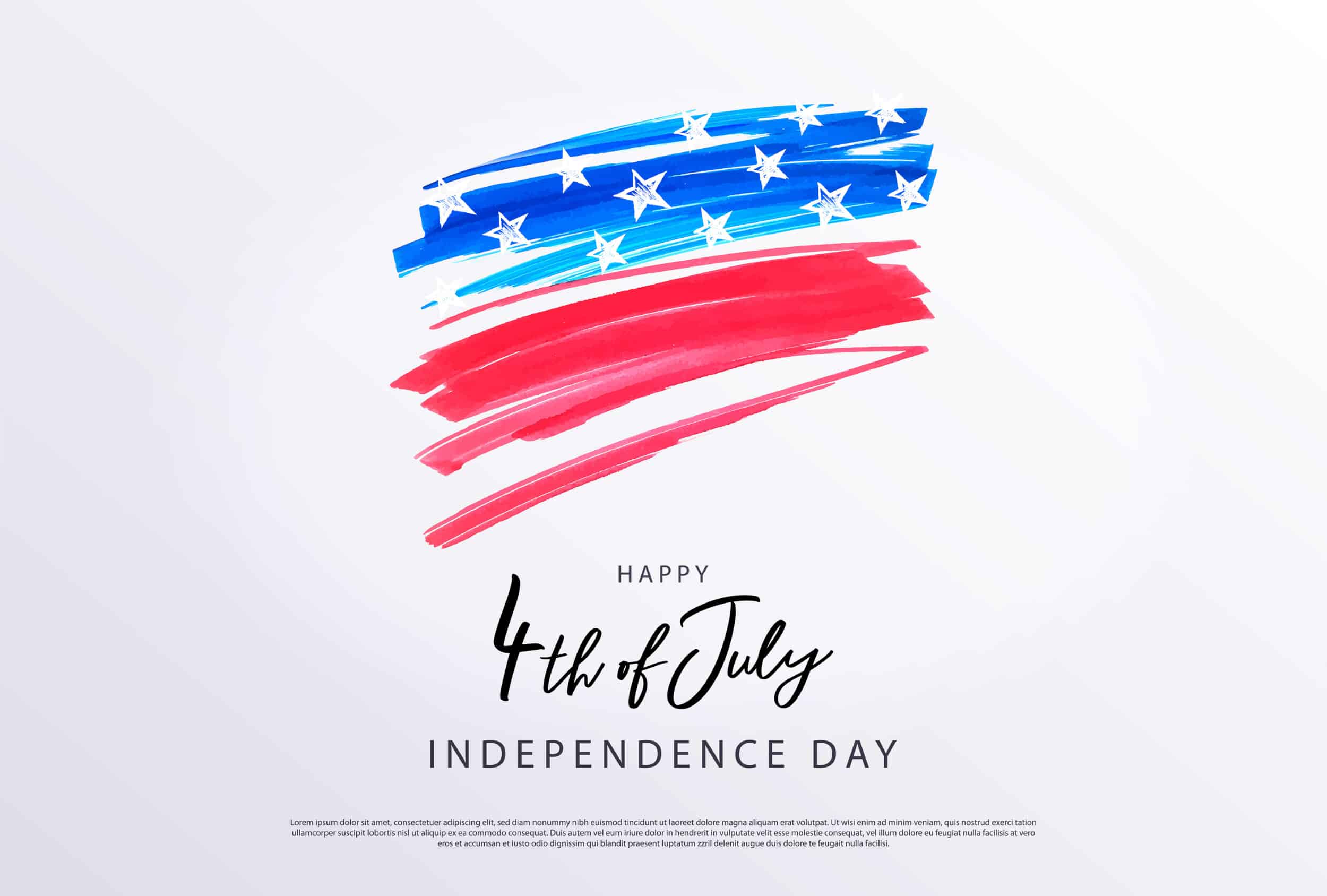 Fourth of July. 4th of July holiday banner. Stylized image of the American flag, drawn by markers. USA Independence Day background for sale, discount, advertisement, web. Place for your text.