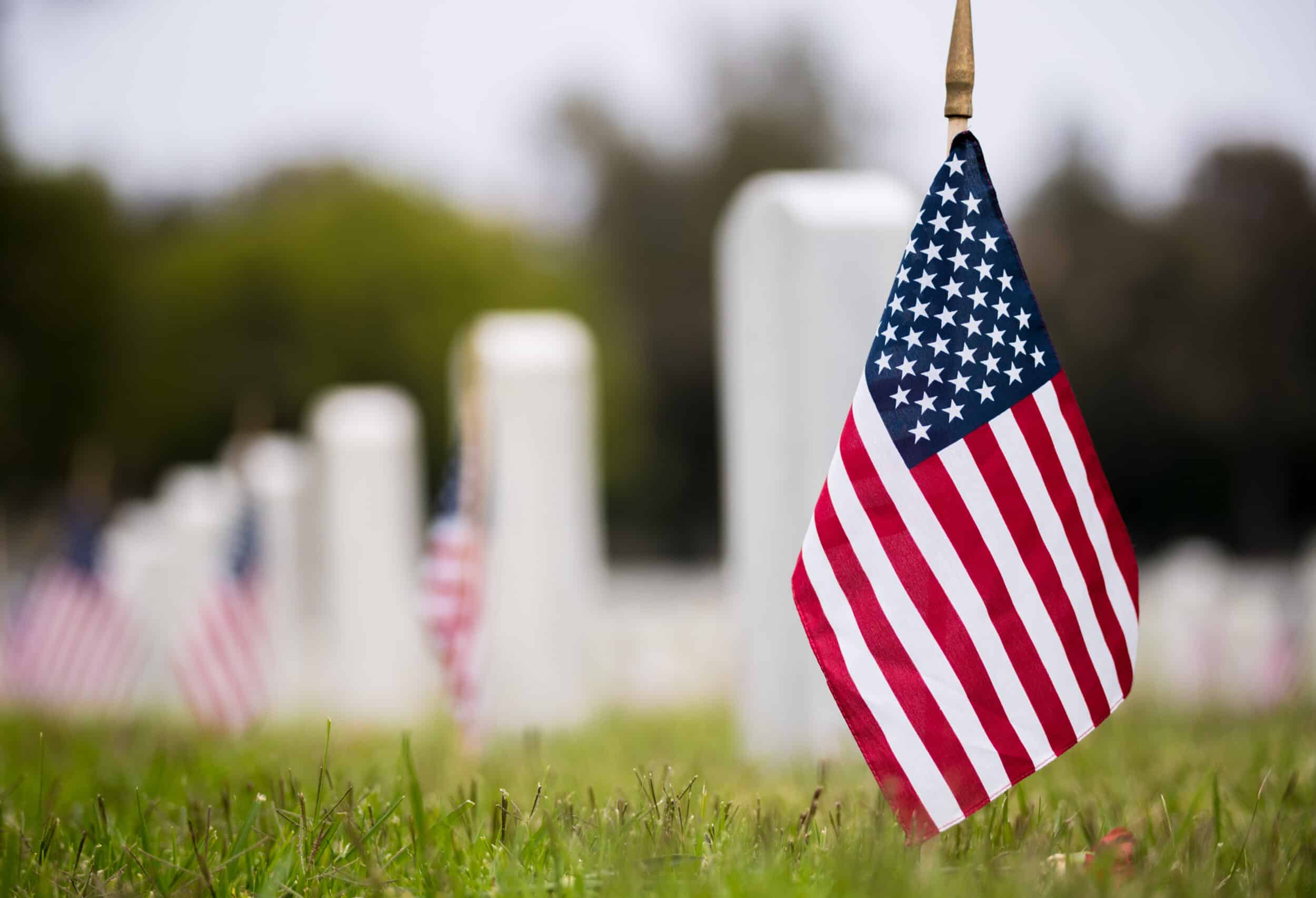 Small American flag at National cemetary Memorial Day display