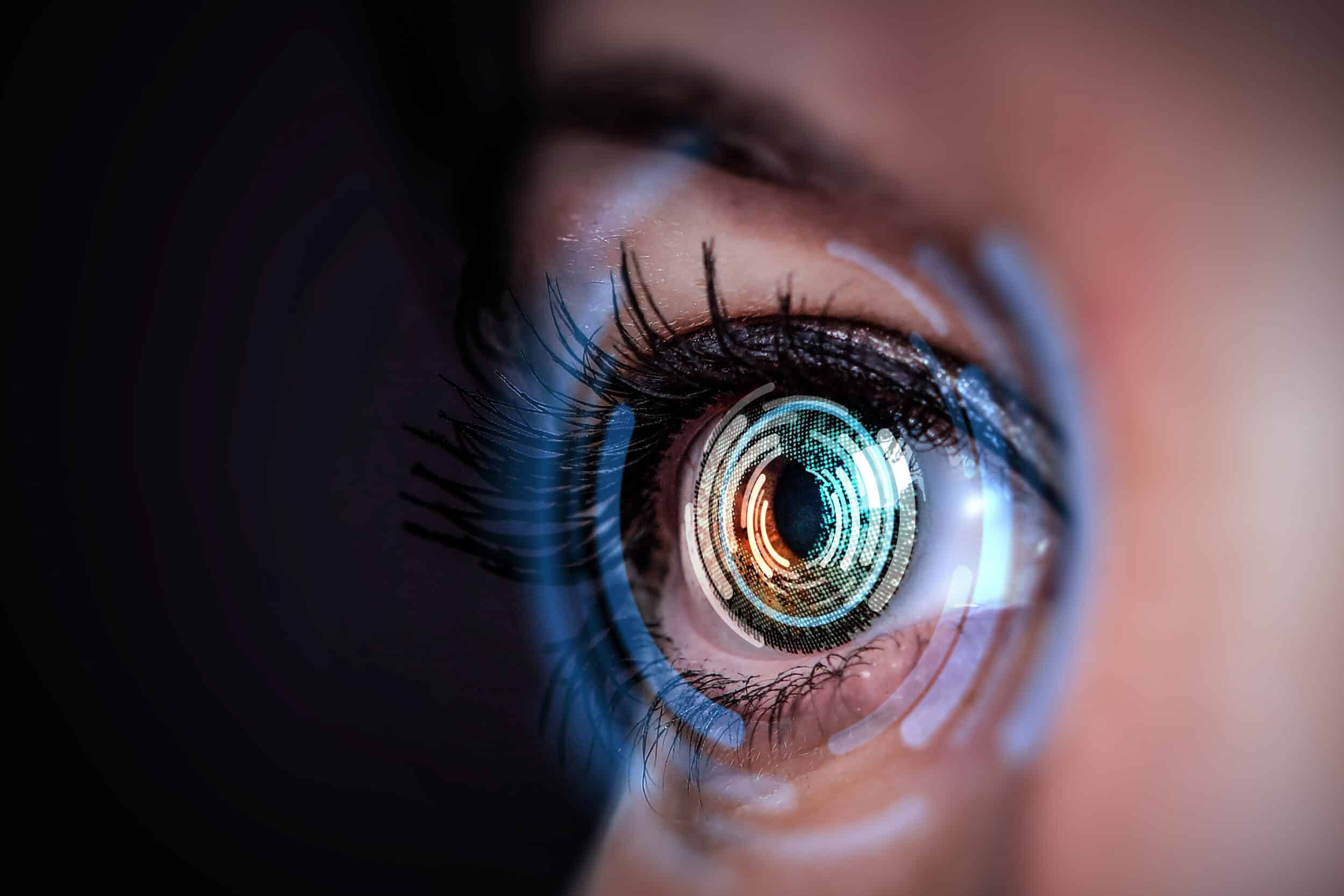 Close up of woman eye in process of scanning