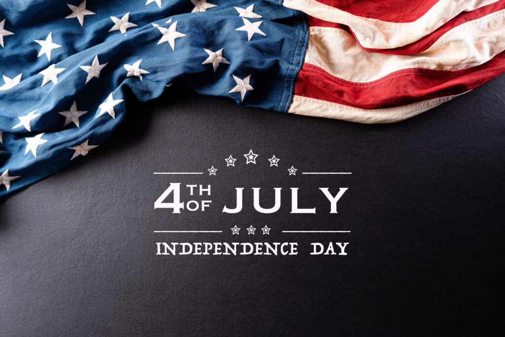 Happy Independence Day. American flags against a black backgrou