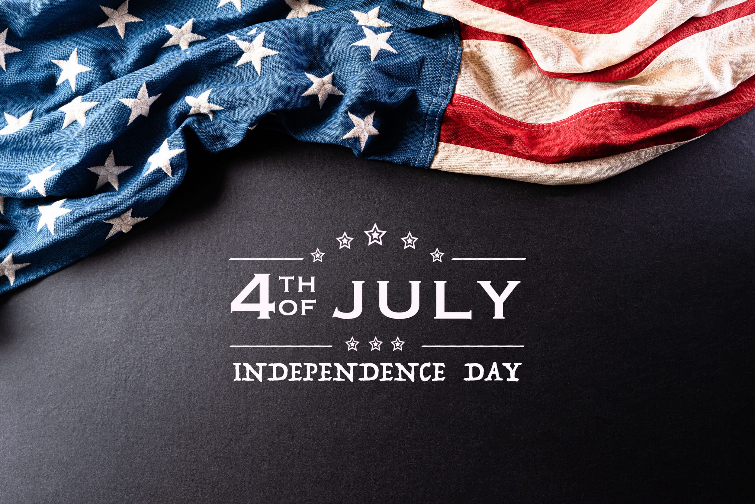 Happy Independence Day. American flags against a black backgrou