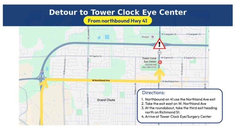 Northbound on Hwy 41 detour to Tower Clock Eye Center